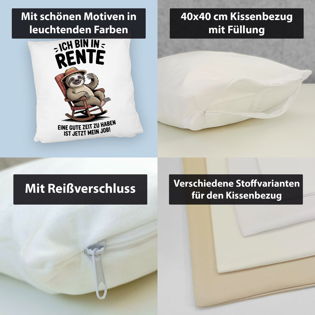 Faultier Ruhestand Kissen für Rentner