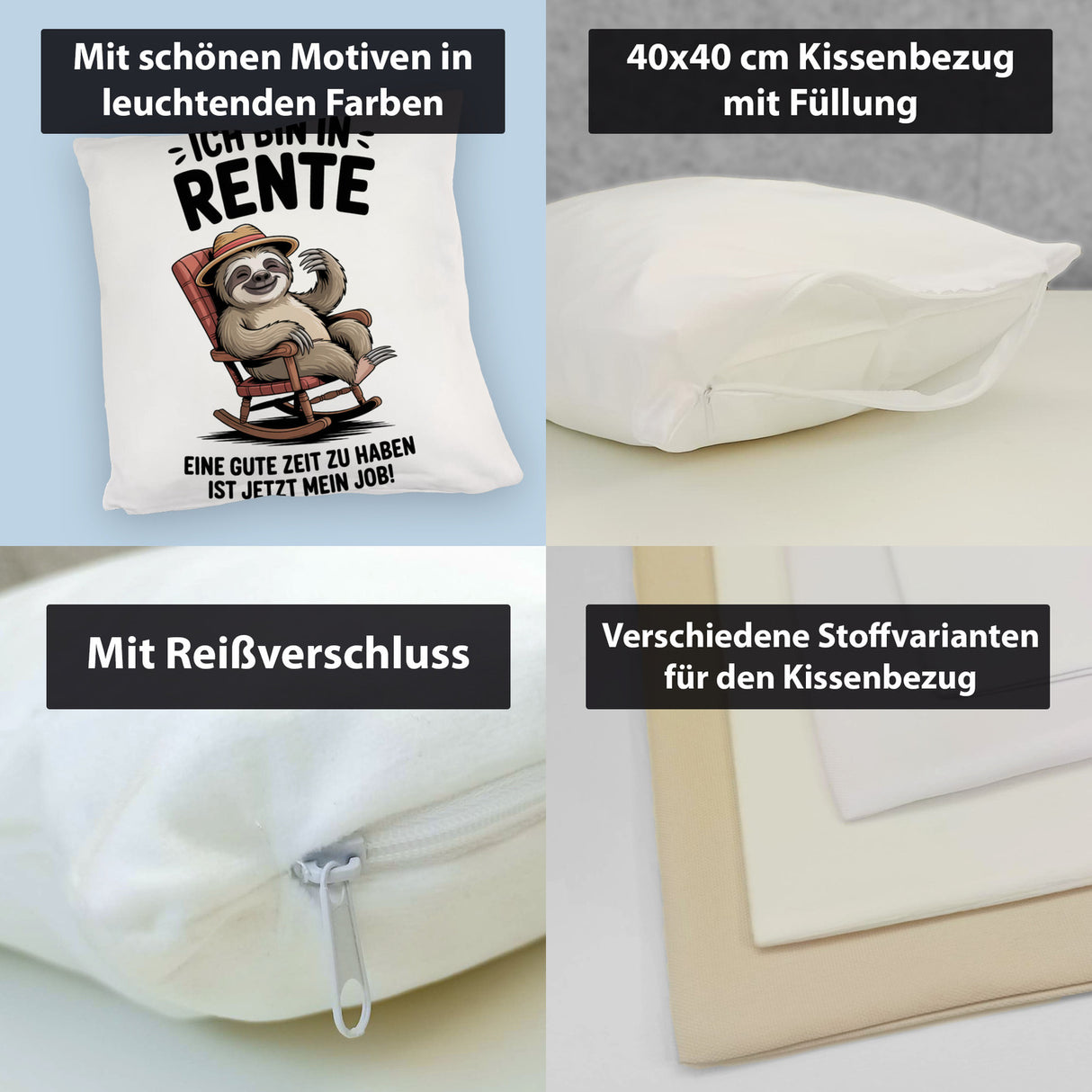 Faultier Ruhestand Kissen für Rentner