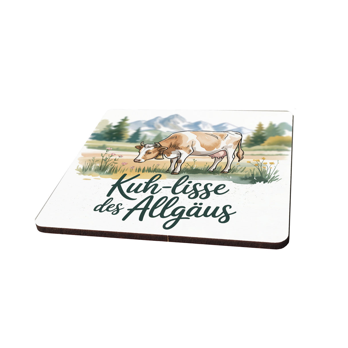 Allgäu Kuh mit Glocke 6er Set Untersetzer aus Holz - Kuh-lisse des Allgäus