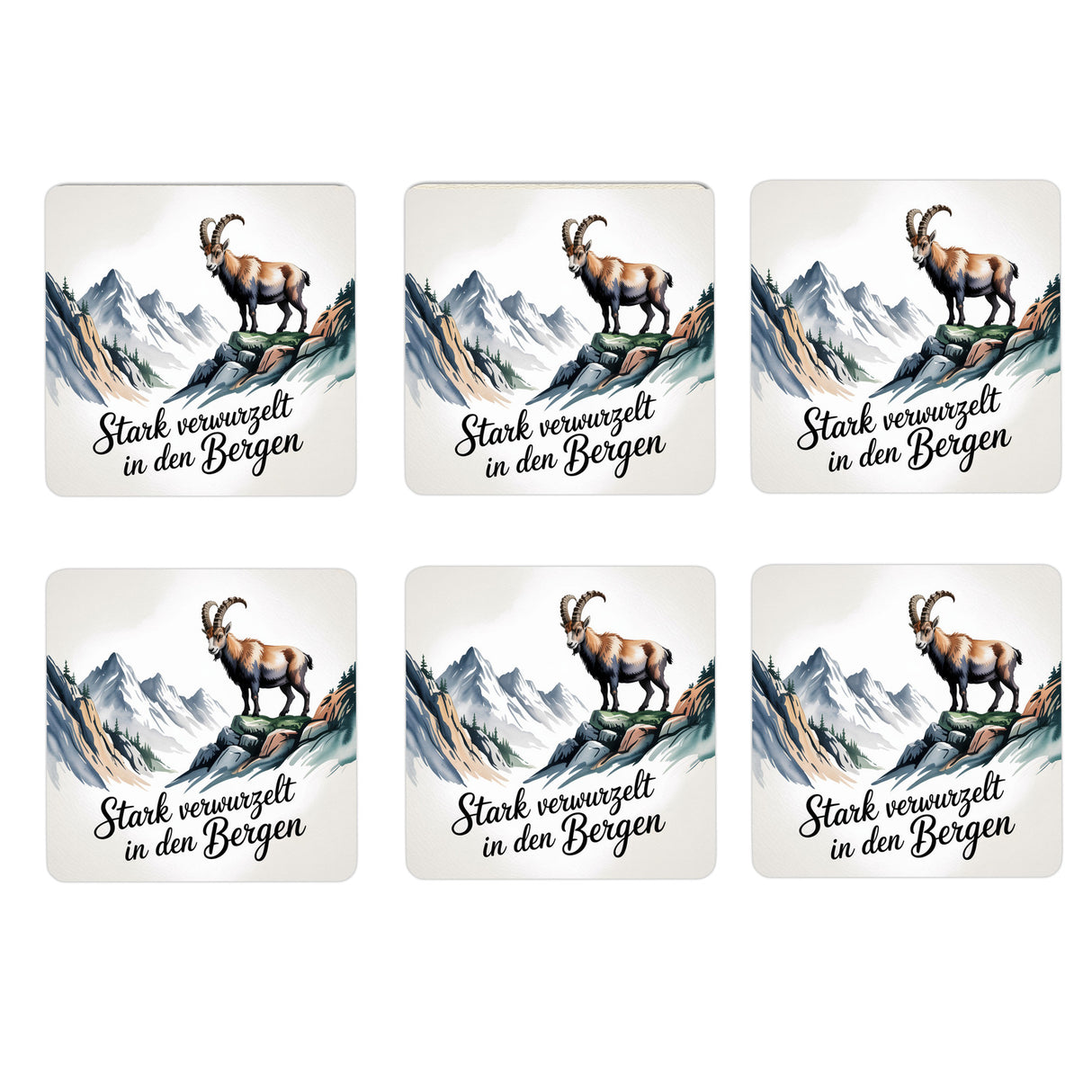 Allgäu Steinbock 6er Set Untersetzer aus Holz - Stark verwurzelt in den Bergen