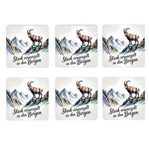 Allgäu Steinbock 6er Set Untersetzer aus Holz - Stark verwurzelt in den Bergen