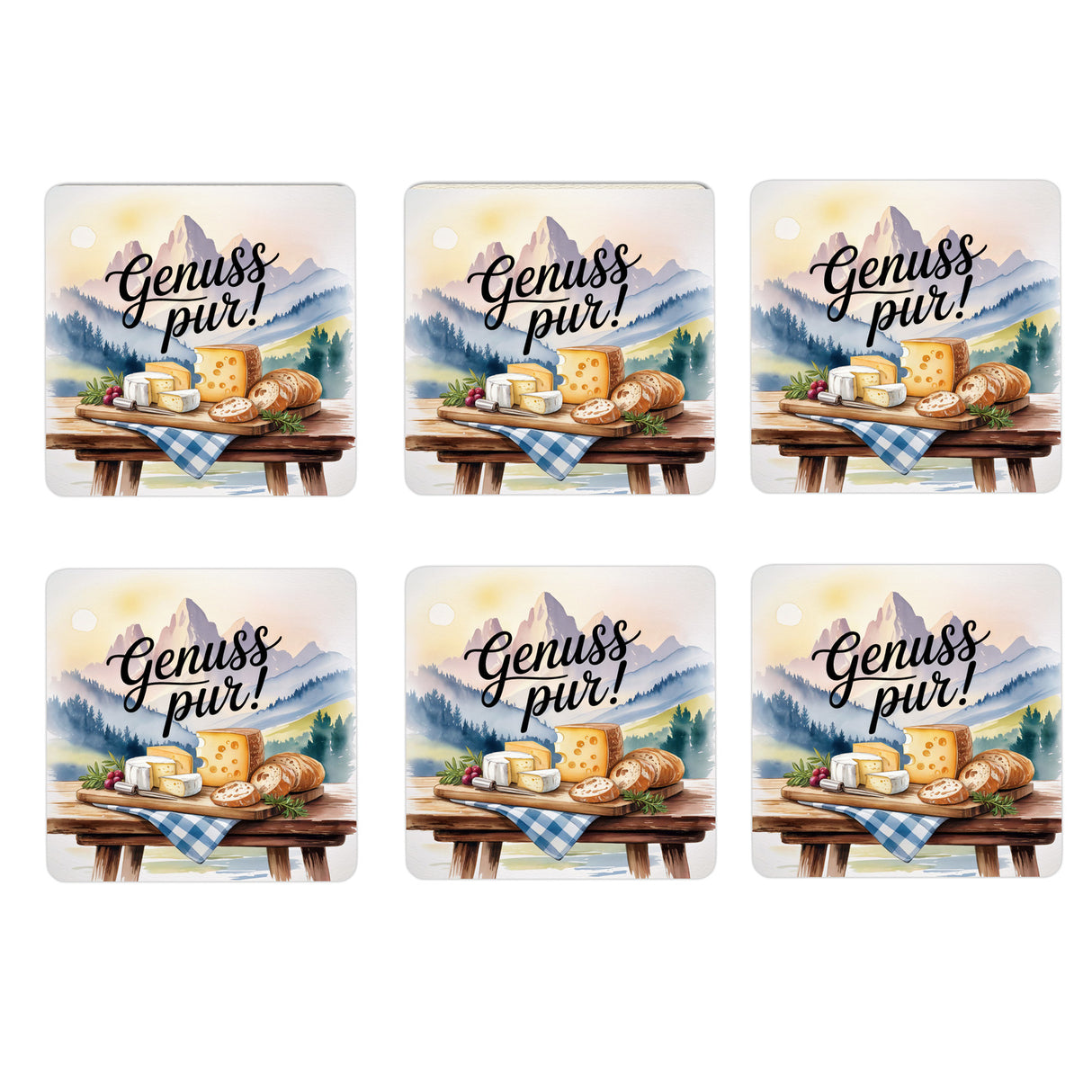 Allgäu Käsebrett 6er Set Untersetzer aus Holz - Genuss pur!