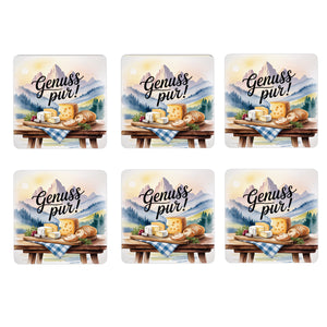 Allgäu Käsebrett 6er Set Untersetzer aus Holz - Genuss pur!