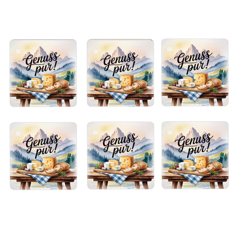 Allgäu Käsebrett 6er Set Untersetzer aus Holz - Genuss pur!