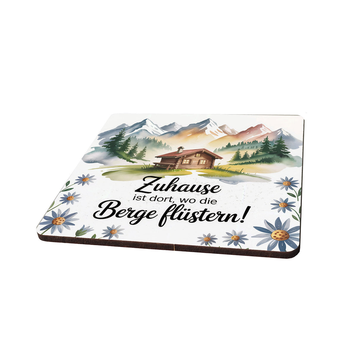 Allgäu Almhütte 6er Set Untersetzer aus Holz - Berge flüstern