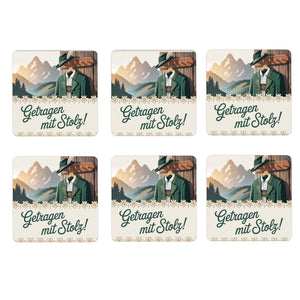 Allgäu Tracht 6er Set Untersetzer aus Holz - Getragen mit Stolz!