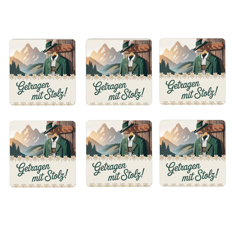Allgäu Tracht 6er Set Untersetzer aus Holz - Getragen mit Stolz!