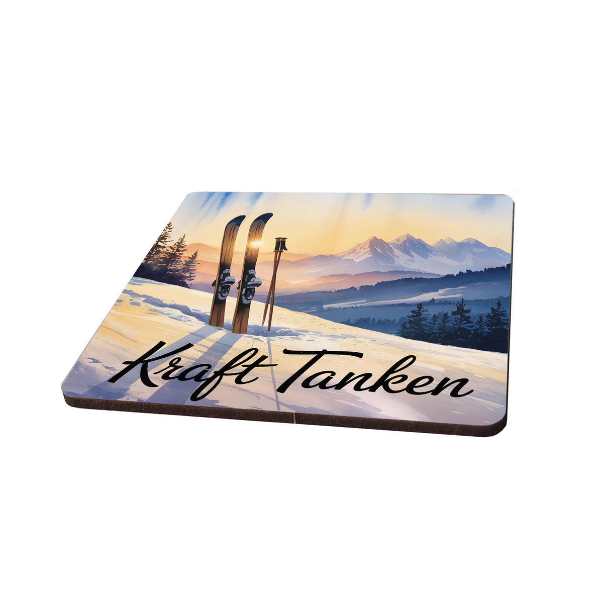 Allgäu Ski im Winter 6er Set Untersetzer aus Holz - Kraft tanken