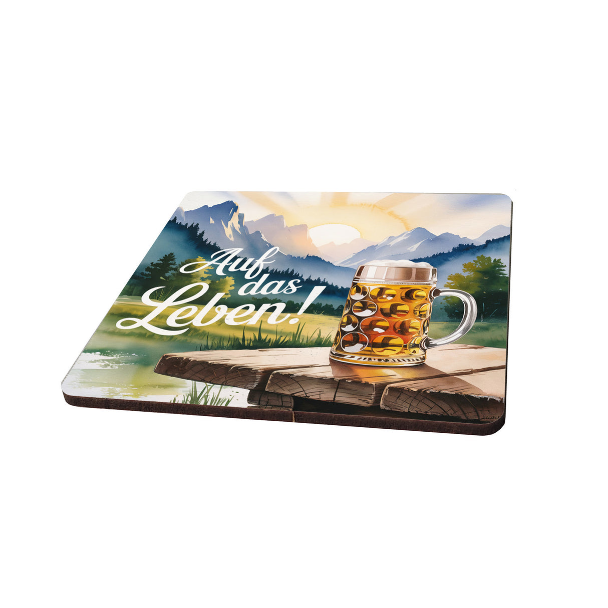 Allgäu Bierkrug 6er Set Untersetzer aus Holz - Auf das Leben!