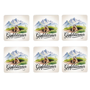 Allgäu Murmeltier 6er Set Untersetzer aus Holz - Gipfelstürmer