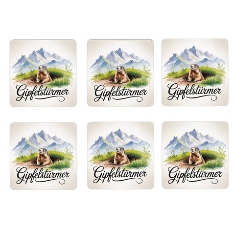 Allgäu Murmeltier 6er Set Untersetzer aus Holz - Gipfelstürmer