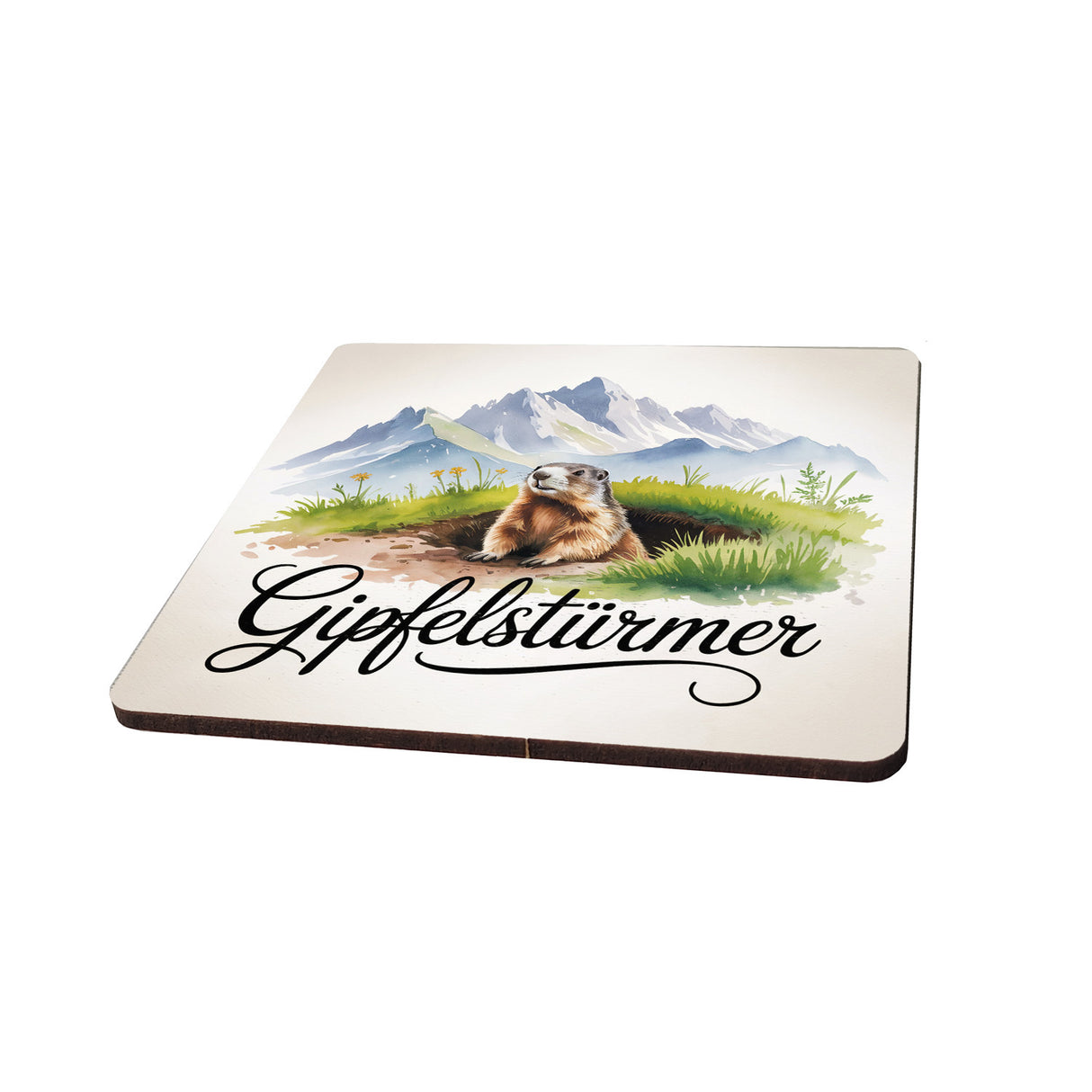 Allgäu Murmeltier 6er Set Untersetzer aus Holz - Gipfelstürmer