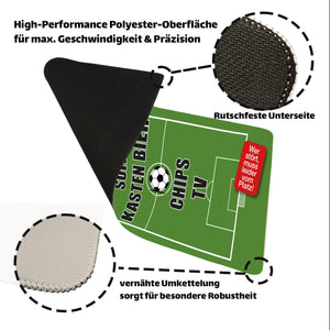 Fußballfeld - Sofa, Bier, Chips, TV - Störung verboten! Schreibtischunterlage 69x31cm XXL Mauspad