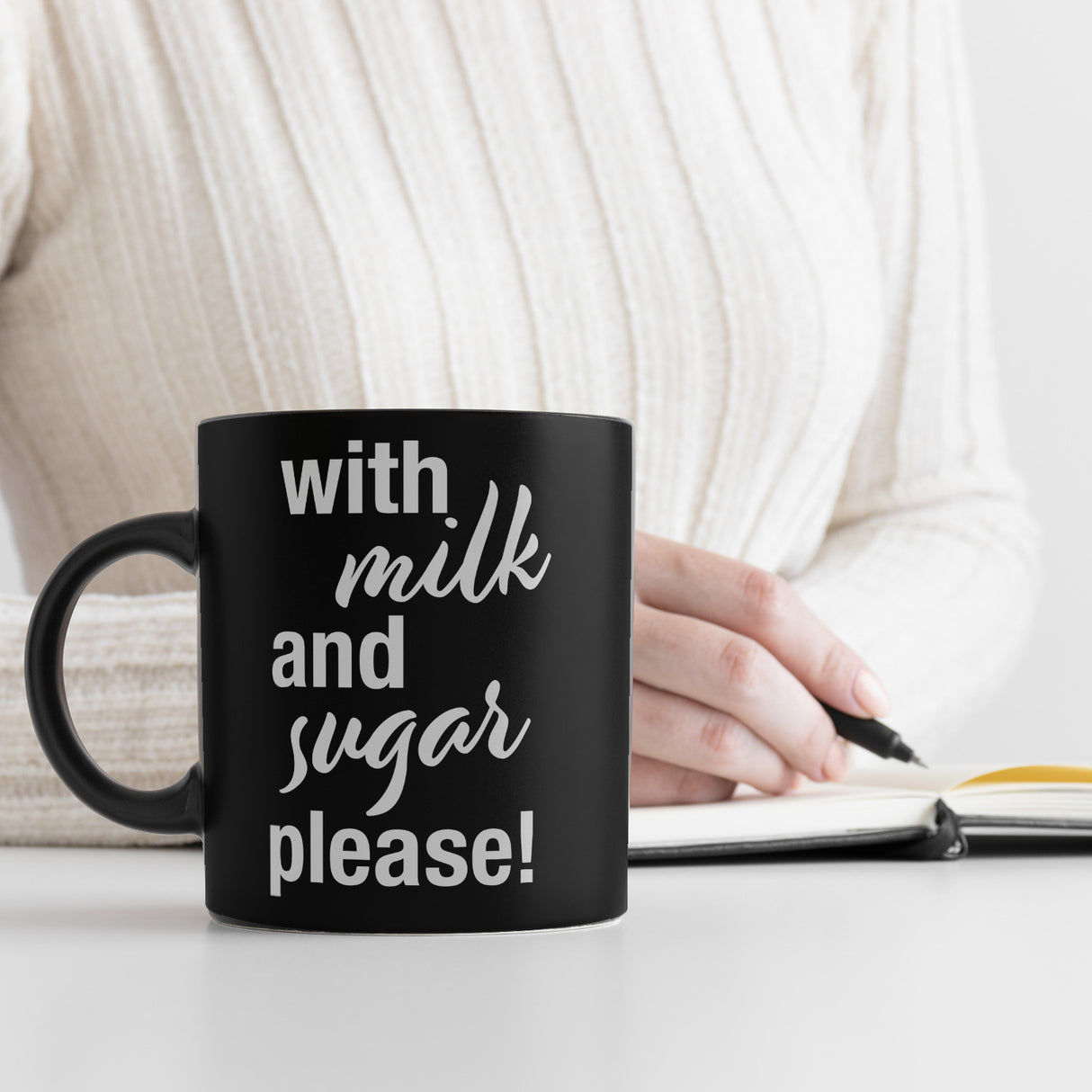 With milk and sugar please Tasse