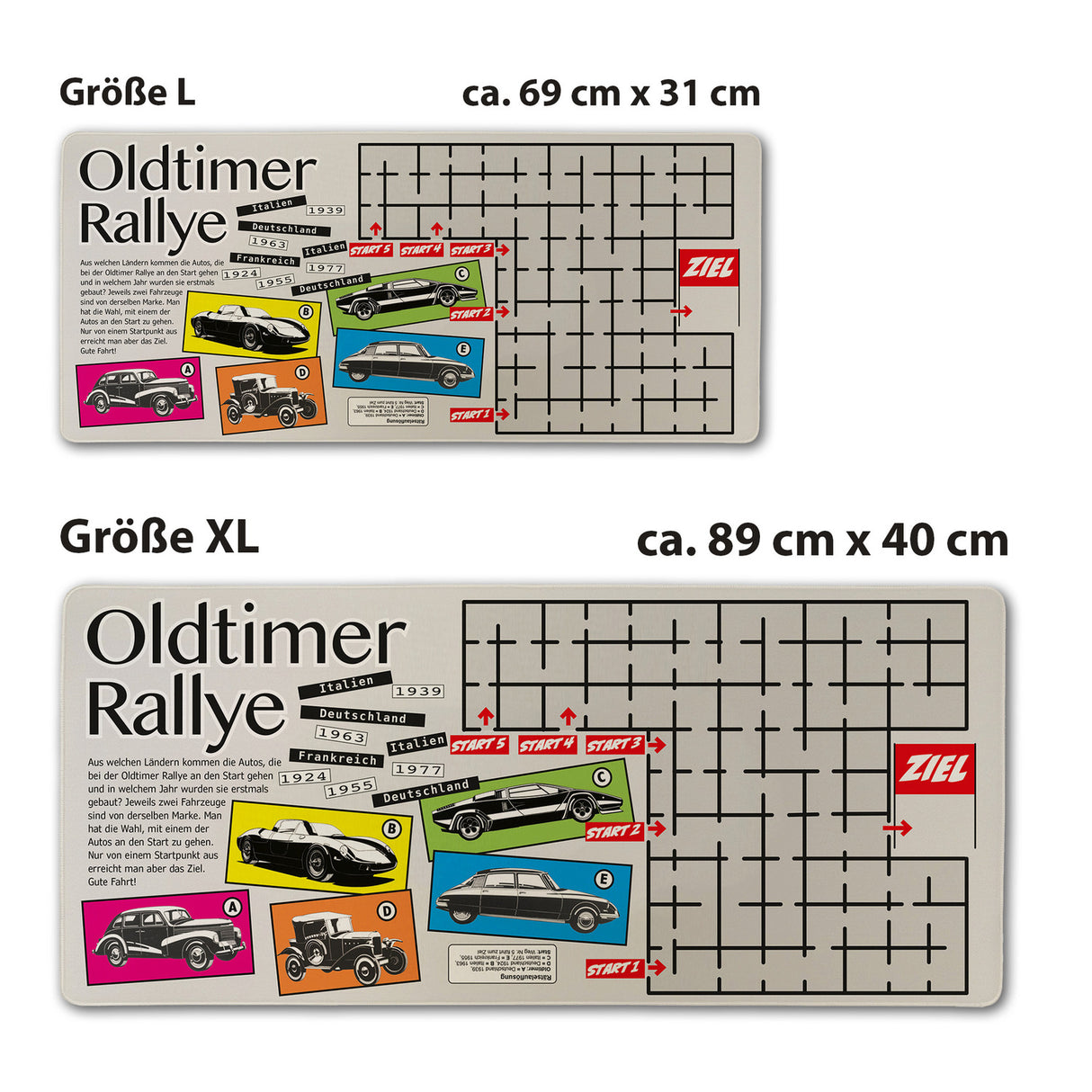 Oldtimer Rallye Schreibtischunterlage 69x31cm XXL Mauspad