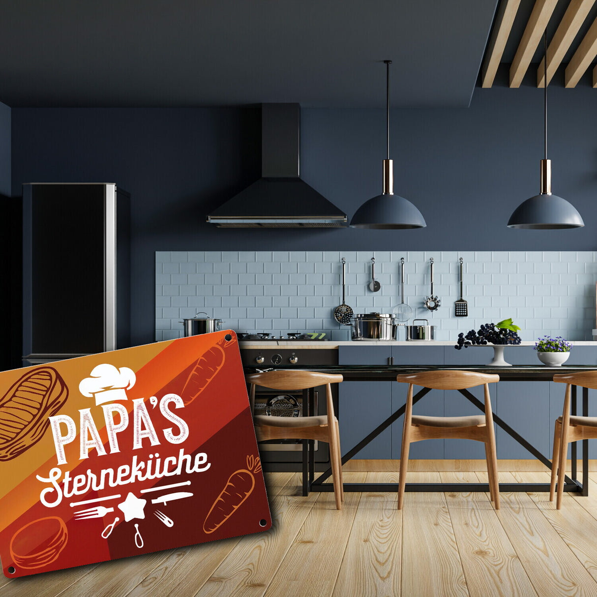 Papas Sterneküche Metallschild in 15x20 cm für Hobbyköche