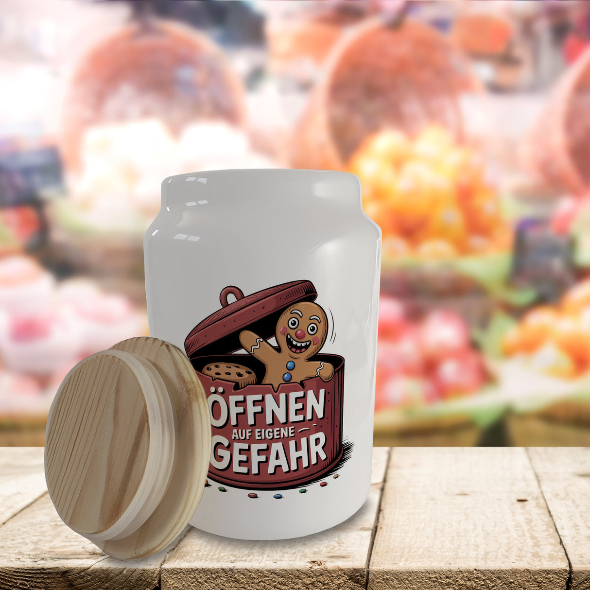 Lustiger Lebkuchenmann Öffnen auf eigene Gefahr Keksdose