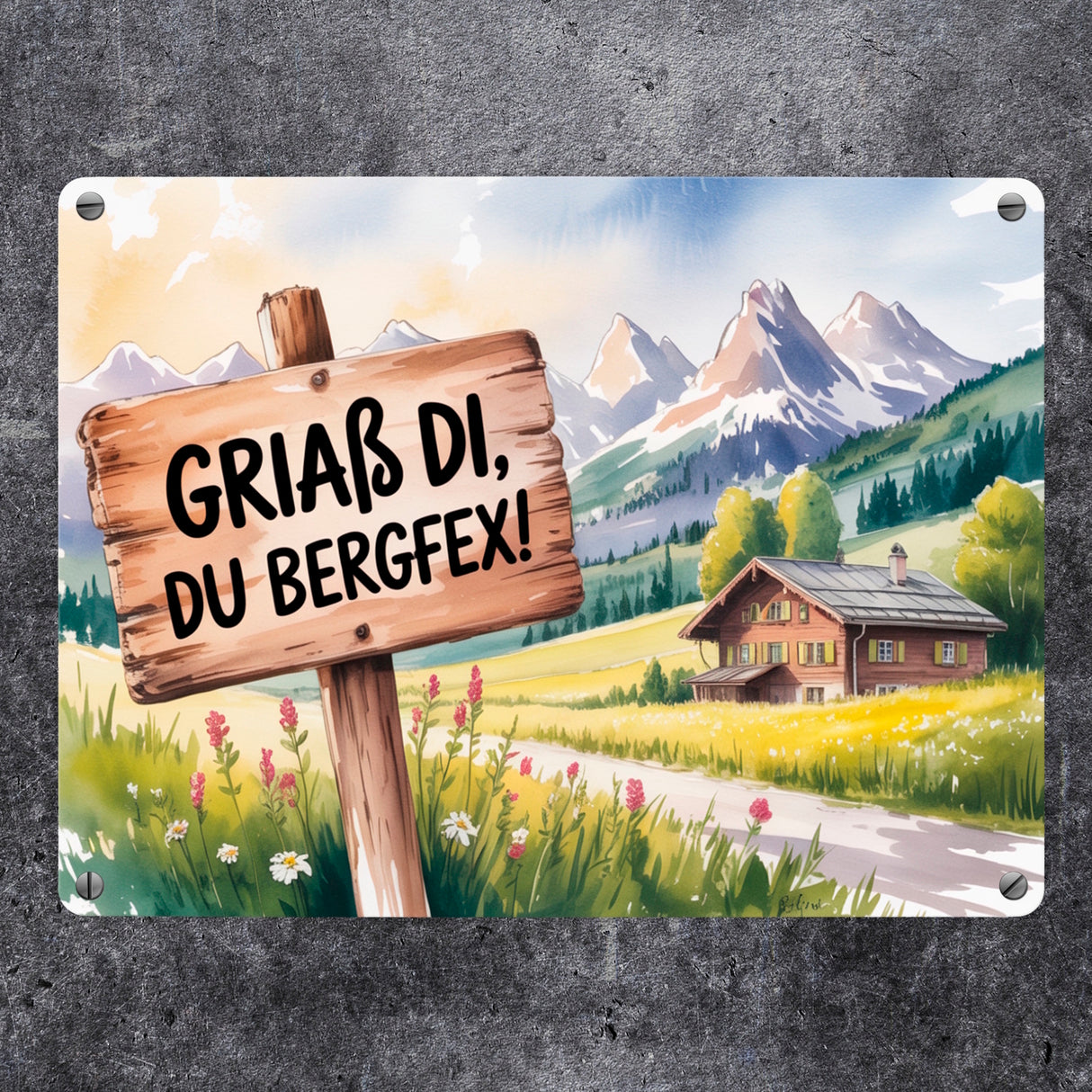 Allgäu Landschaft Griaß di Metallschild in 15x20 cm
