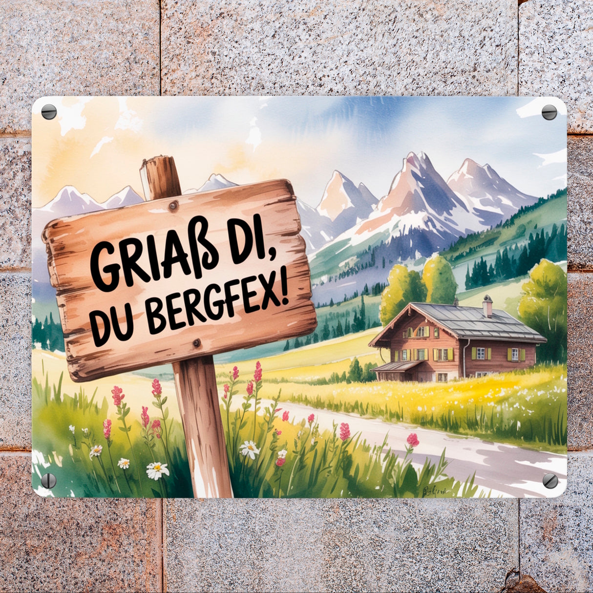 Allgäu Landschaft Griaß di Metallschild in 15x20 cm