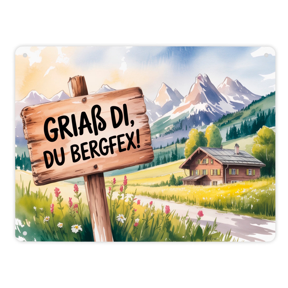 Allgäu Landschaft Griaß di Metallschild in 15x20 cm