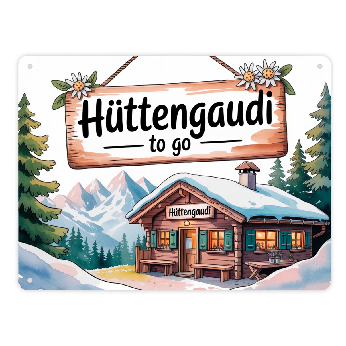 Almhütte Hüttengaudi to go Metallschild in 15x20 cm