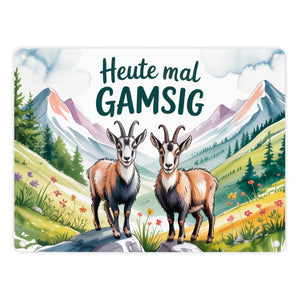 Gämsen - Heute mal GAMSIG Metallschild in 15x20 cm Aquarell