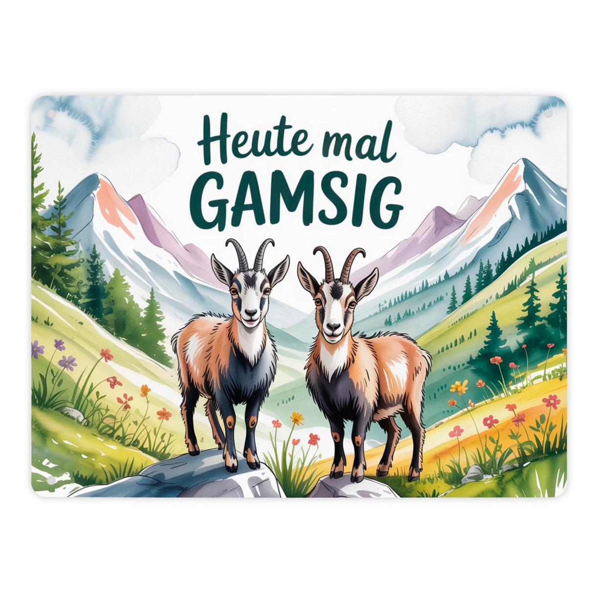 Gämsen - Heute mal GAMSIG Metallschild in 15x20 cm Aquarell