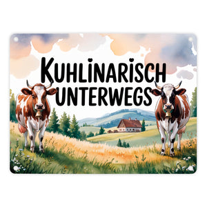 Kühe auf der Alm Kuhlinarisch Unterwegs Metallschild in 15x20 cm Aquarell