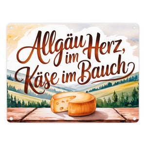 Allgäu im Herz, Käse im Bauch Metallschild in 15x20 cm