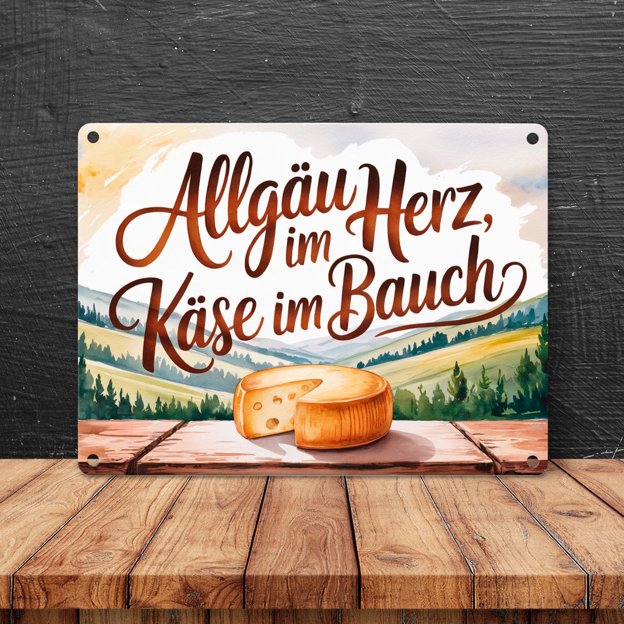Allgäu im Herz, Käse im Bauch Metallschild in 15x20 cm