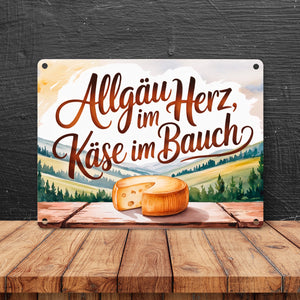Allgäu im Herz, Käse im Bauch Metallschild in 15x20 cm