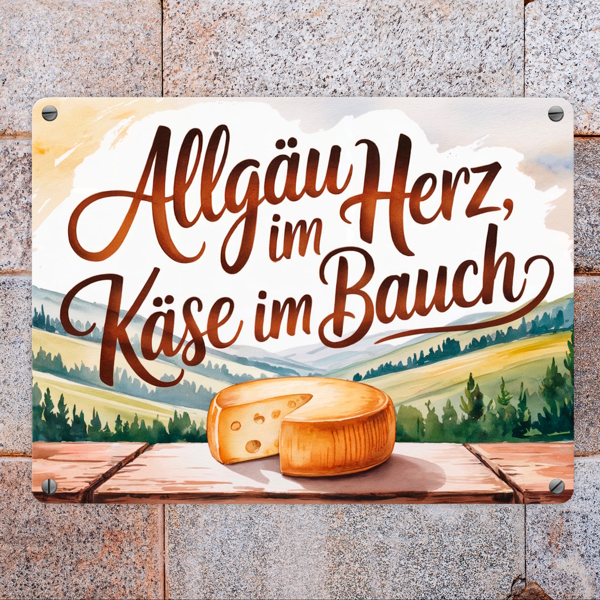 Allgäu im Herz, Käse im Bauch Metallschild in 15x20 cm