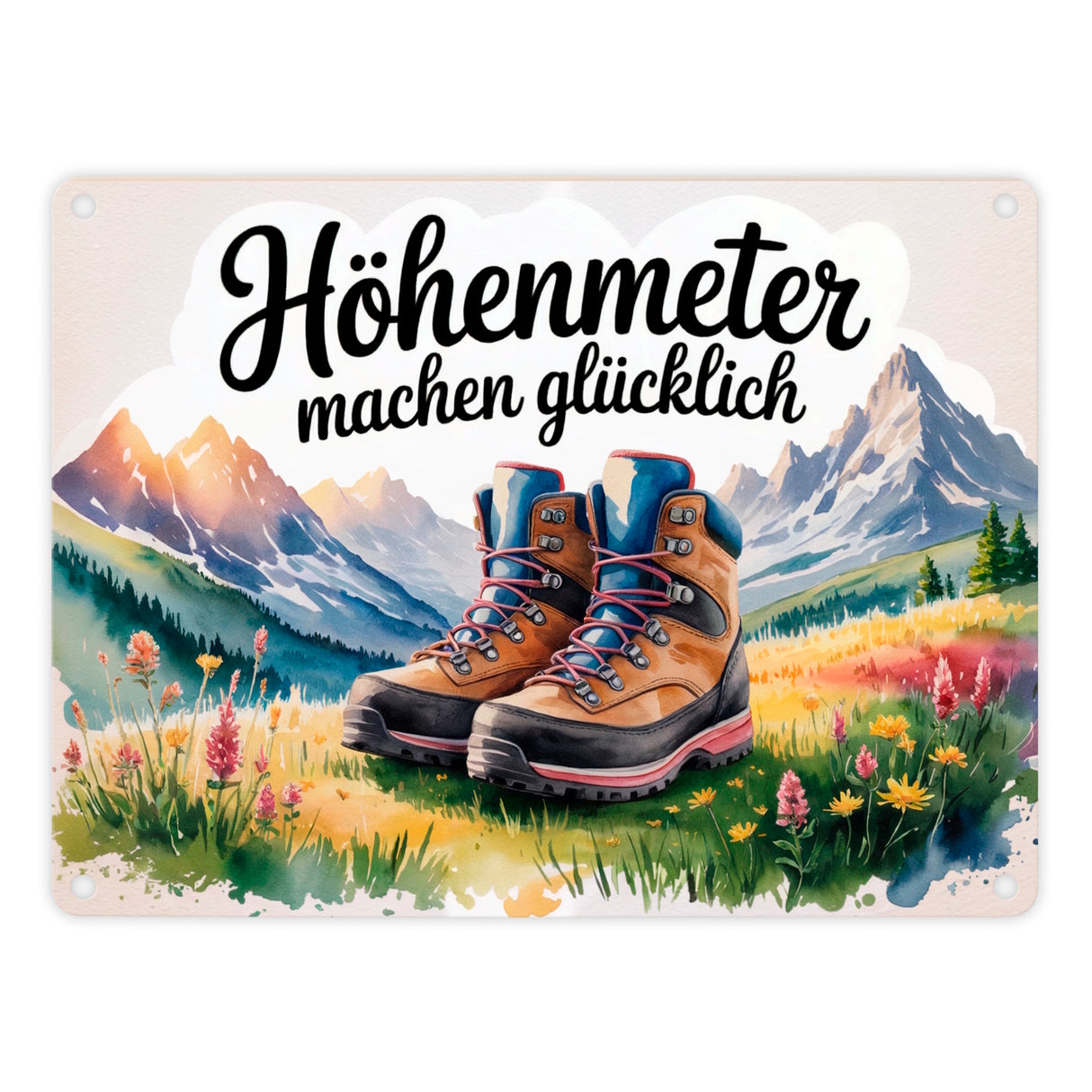 Bergwanderschuhe Metallschild in 15x20 cm Höhenmeter machen glücklich