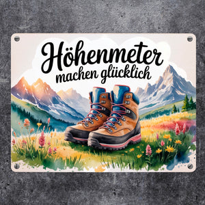 Bergwanderschuhe Metallschild in 15x20 cm Höhenmeter machen glücklich
