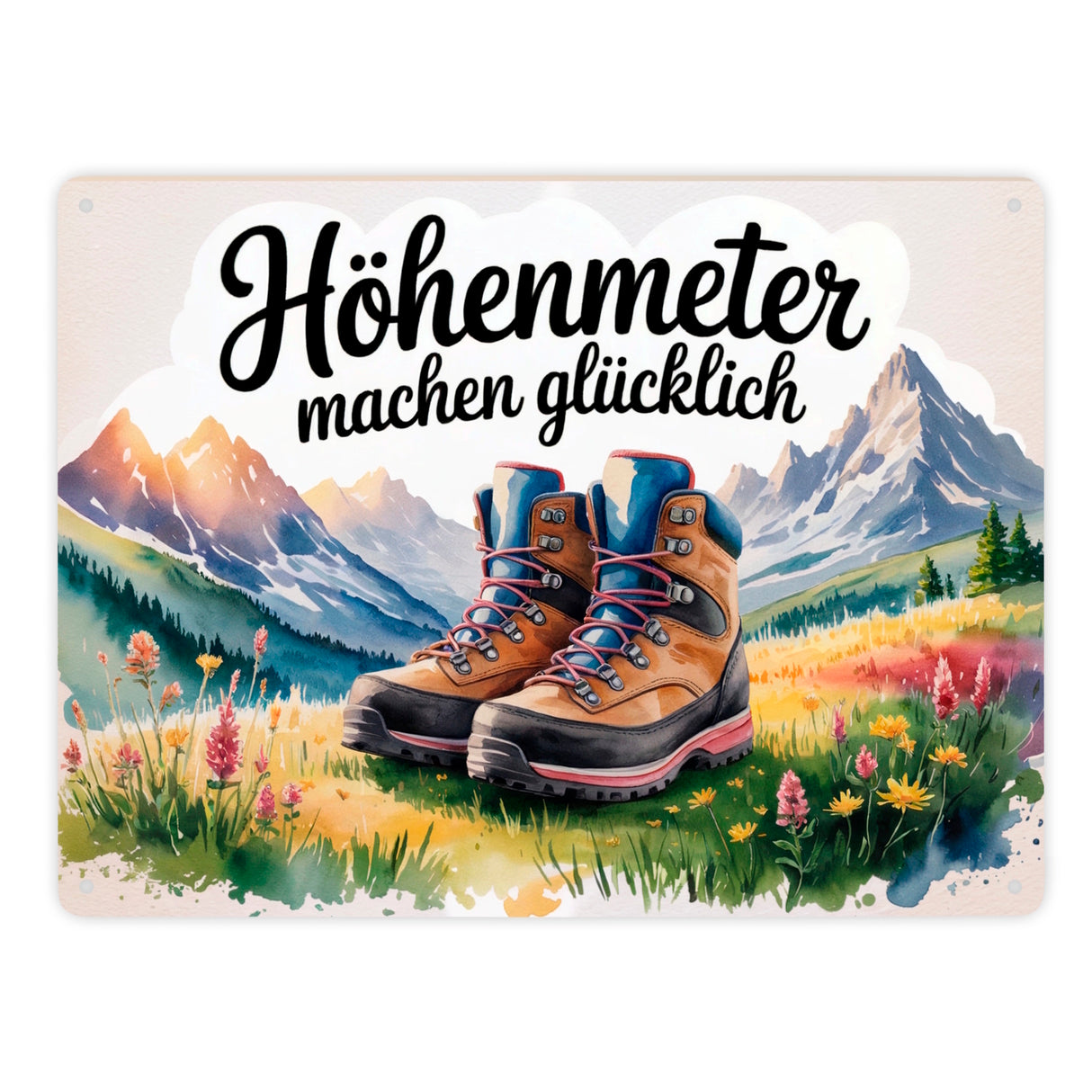 Bergwanderschuhe Metallschild in 15x20 cm Höhenmeter machen glücklich