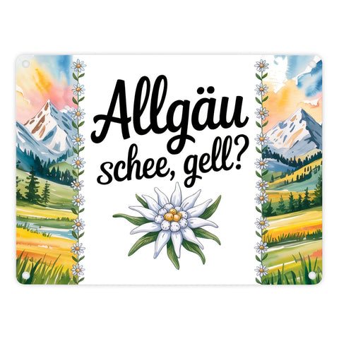 Edelweiß Allgäu und schee, gell? Metallschild in 15x20 cm