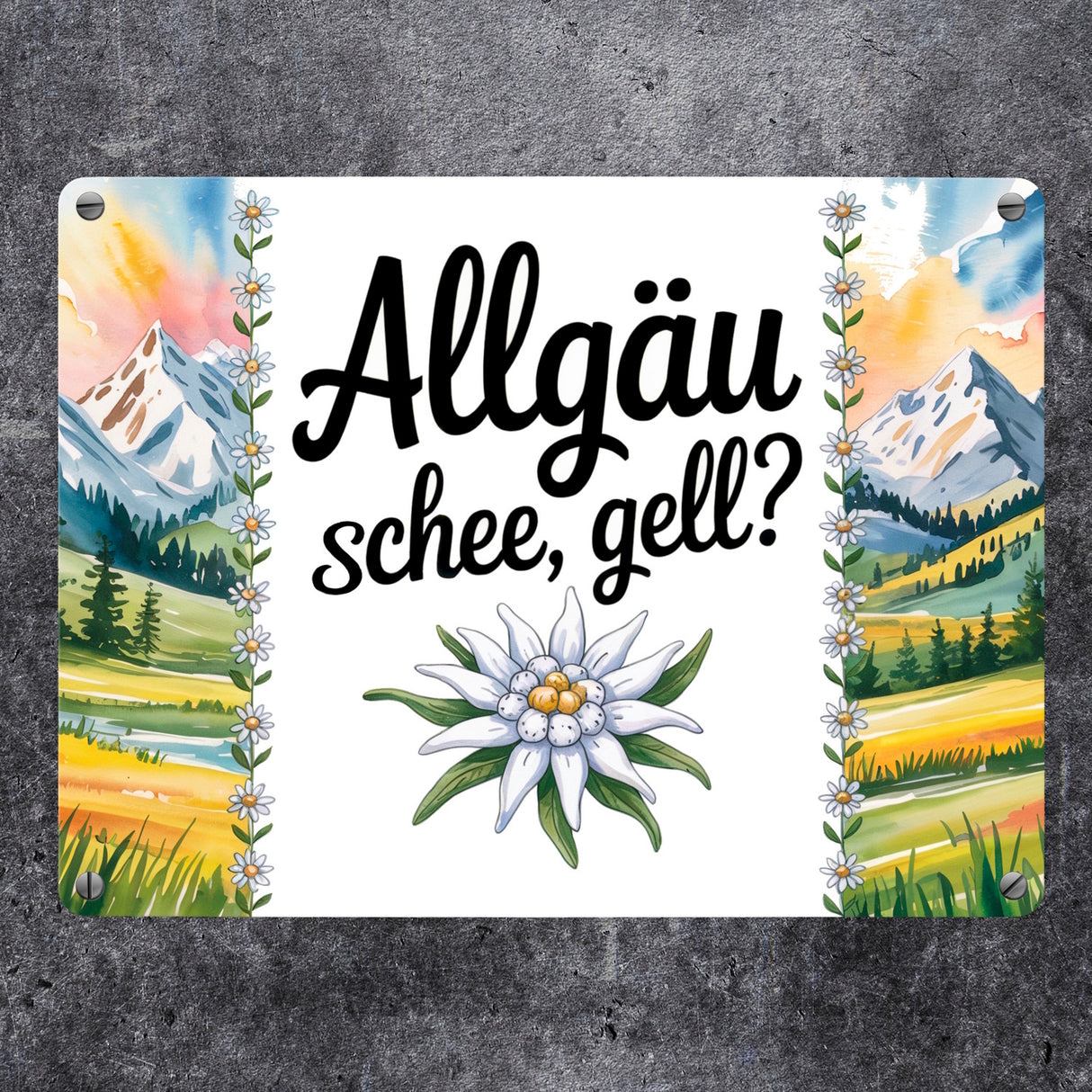 Edelweiß Allgäu und schee, gell? Metallschild in 15x20 cm