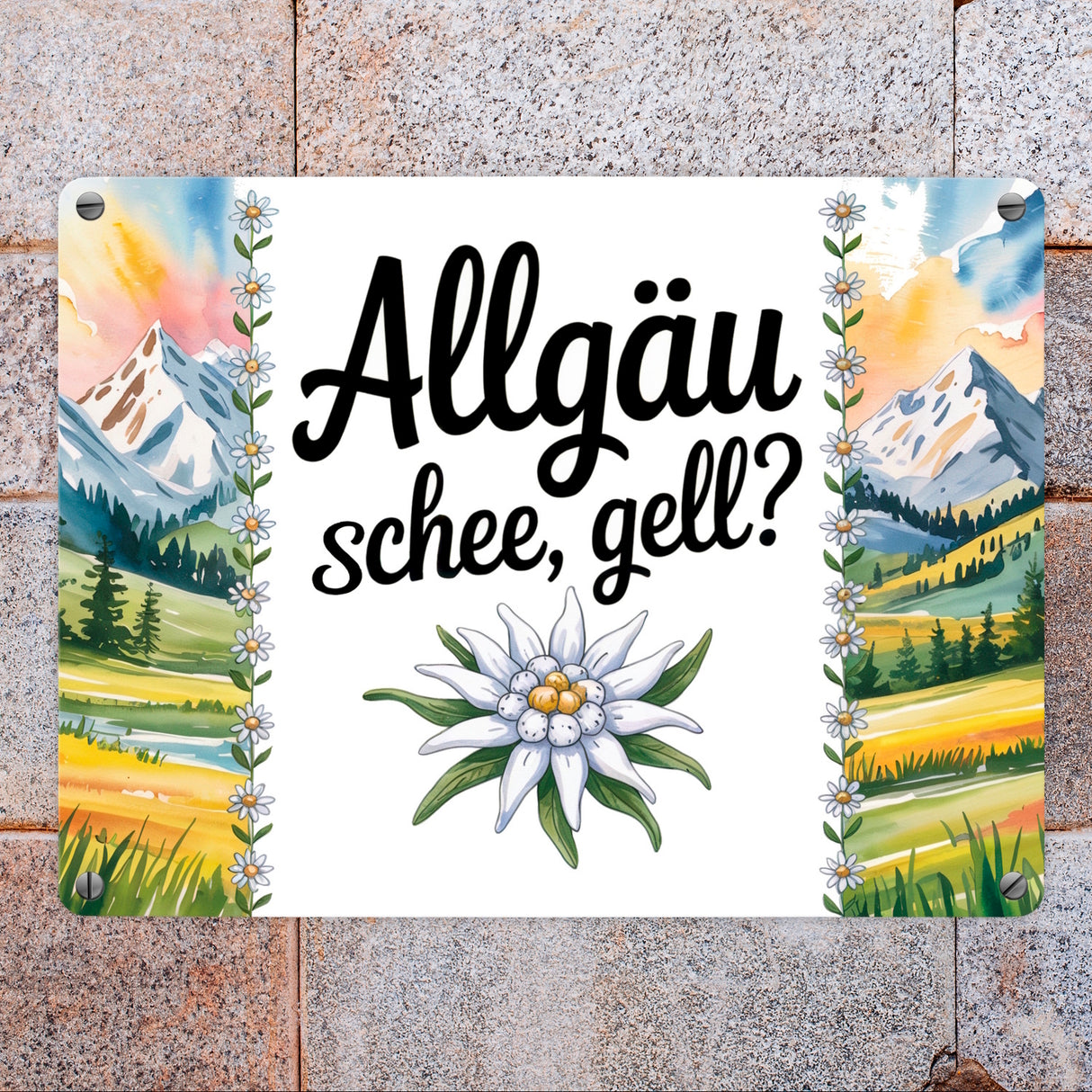 Edelweiß Allgäu und schee, gell? Metallschild in 15x20 cm