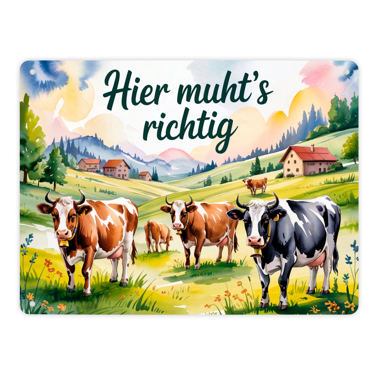 Alpenkühe Hier muht's richtig Metallschild in 15x20 cm