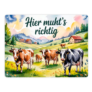Alpenkühe Hier muht's richtig Metallschild in 15x20 cm