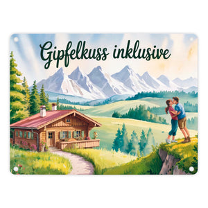 Holzchalet Gipfelkuss Metallschild in 15x20 cm Allgäu