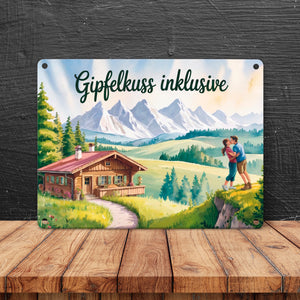 Holzchalet Gipfelkuss Metallschild in 15x20 cm Allgäu