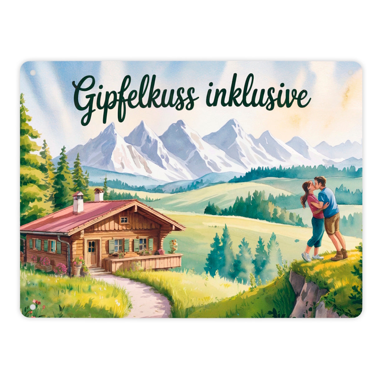 Holzchalet Gipfelkuss Metallschild in 15x20 cm Allgäu