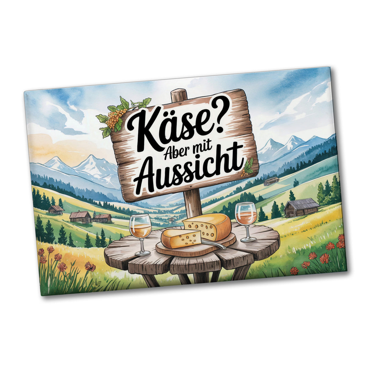 Käse mit Aussicht Berglandschaft Souvenir Souvenir Magnet mit Käse und Wein