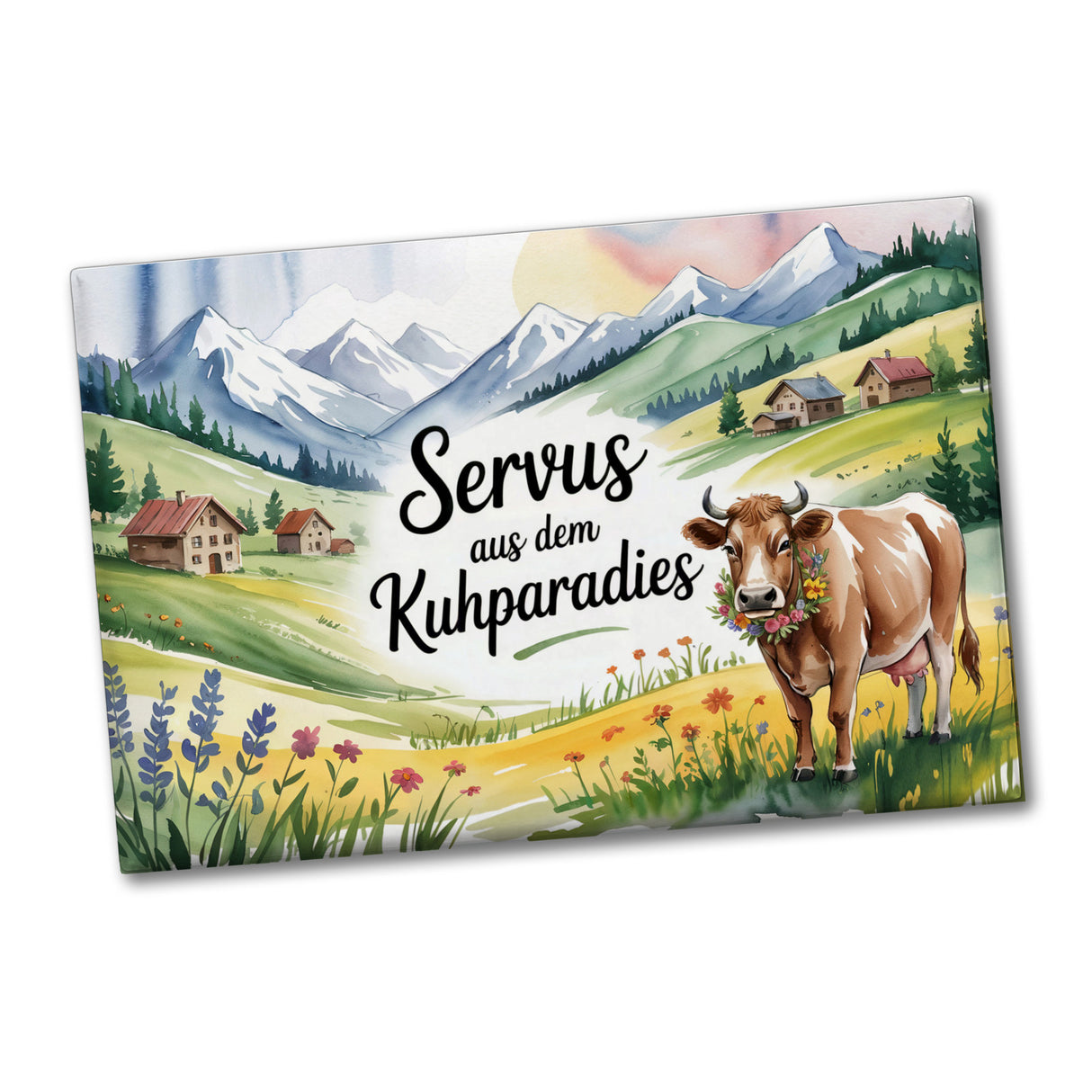 Kuh auf Alpenwiese Souvenir Souvenir Magnet mit Spruch