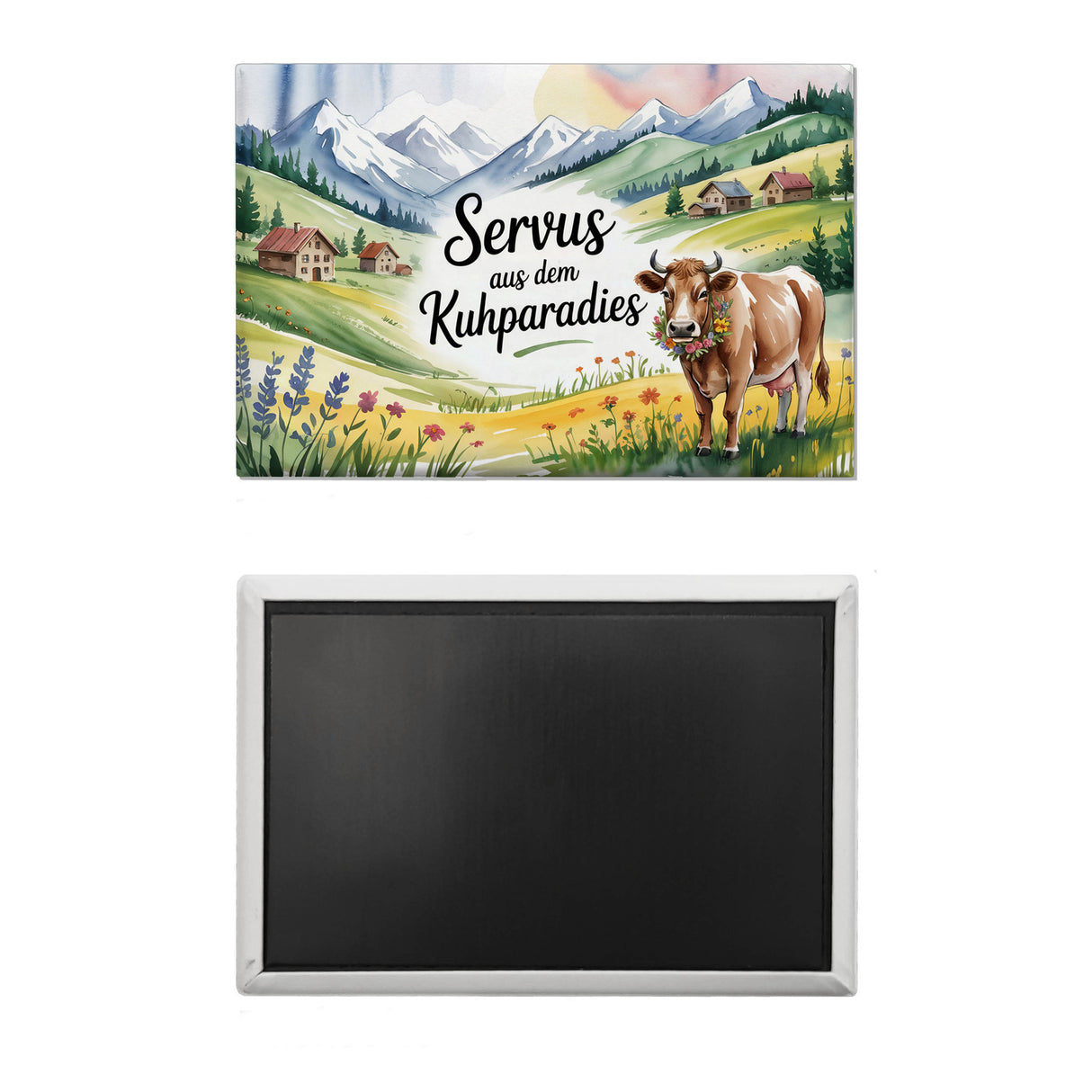 Kuh auf Alpenwiese Souvenir Souvenir Magnet mit Spruch