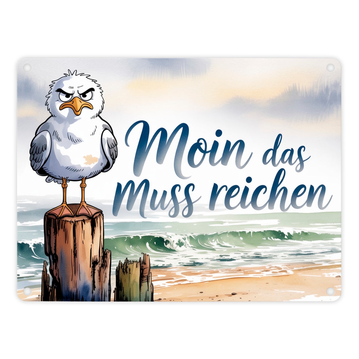Möwe Aquarell Moin Spruch Metallschild in 15x20 cm
