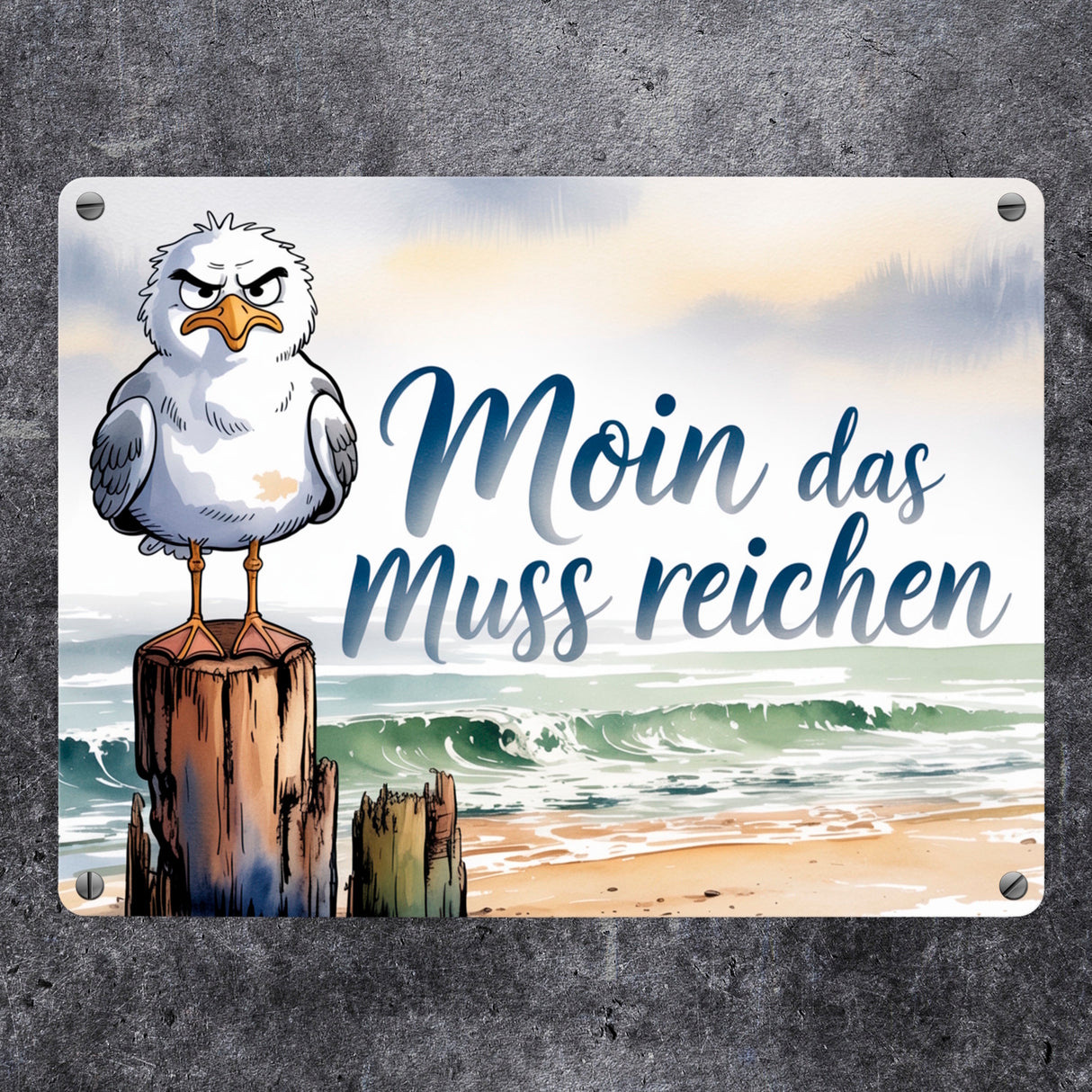 Möwe Aquarell Moin Spruch Metallschild in 15x20 cm