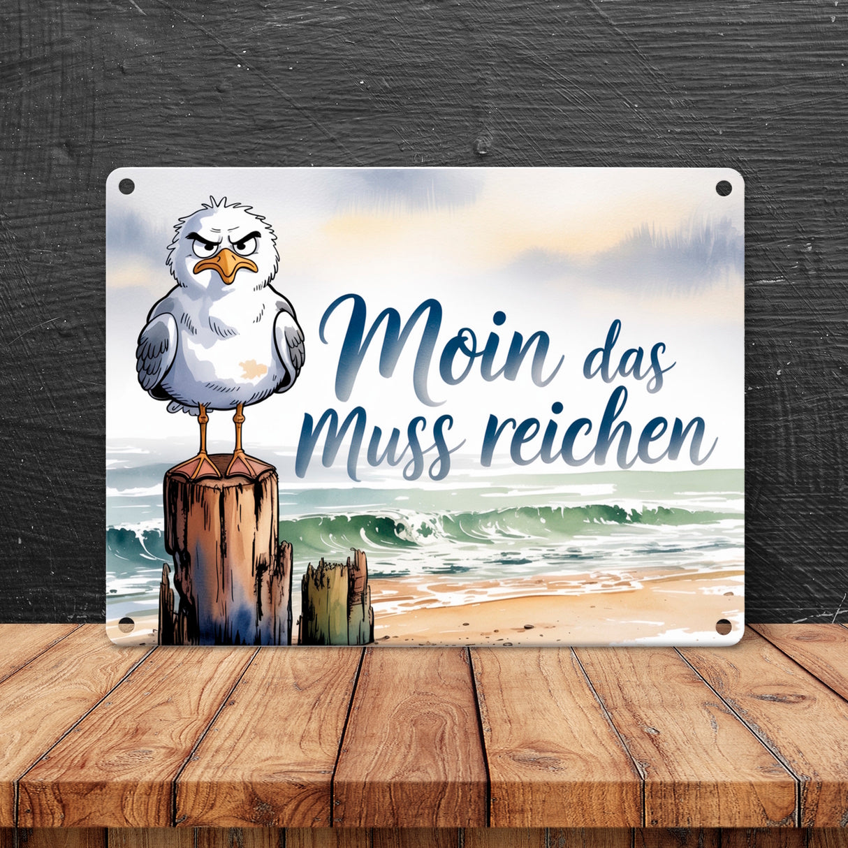 Möwe Aquarell Moin Spruch Metallschild in 15x20 cm