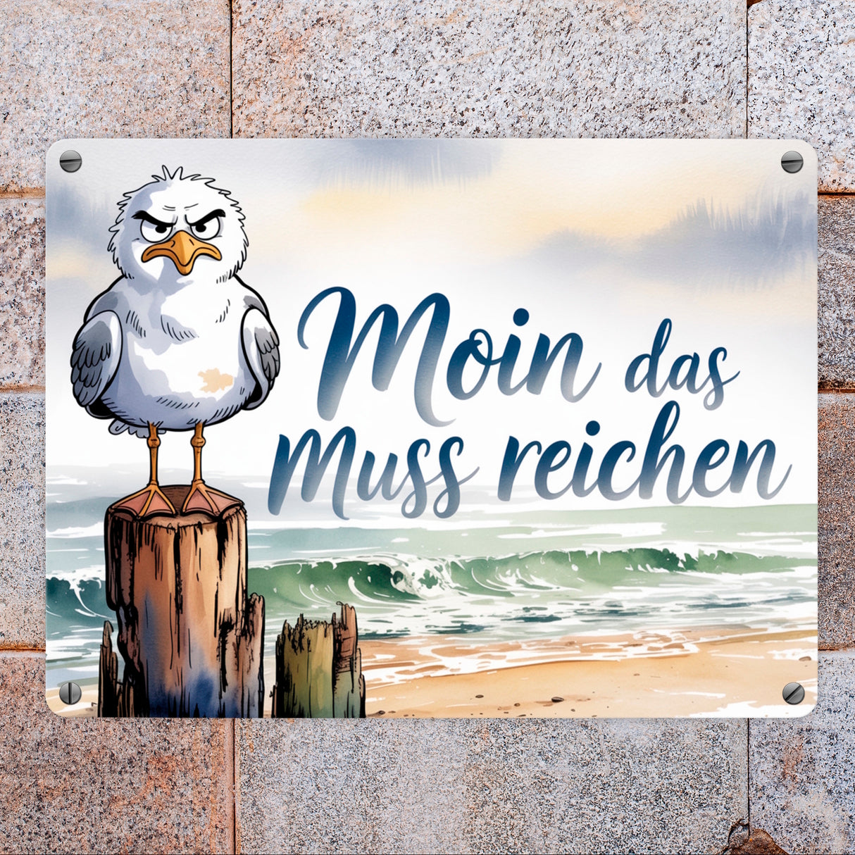 Möwe Aquarell Moin Spruch Metallschild in 15x20 cm